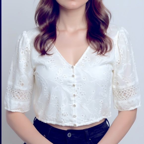 Ultra pink  White Embroidered Blouse - Picture 1 of 7